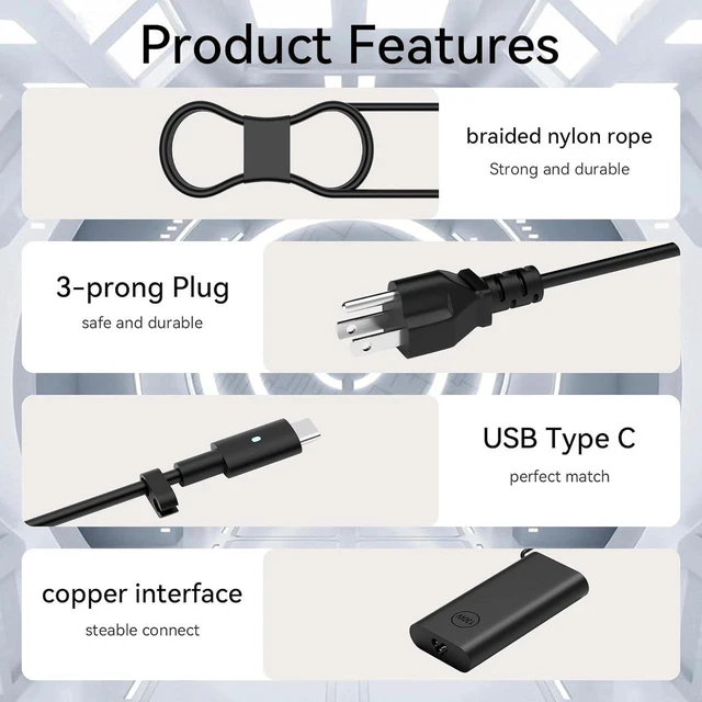Alt view image 5 of 7 - 130W Slim USB-C AC Laptop Charger Power Supply Adapter Compatible with Dell 16 Premium DA16250 Notebook Type-C Charger with Cord