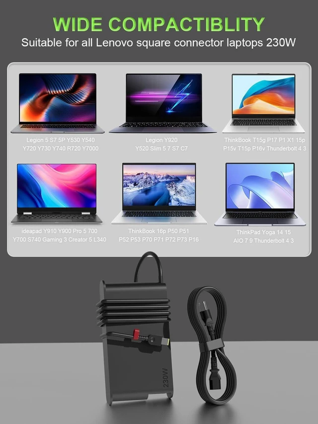 Alt view image 5 of 7 - 230W AC Laptop Charger Power Supply Adapter Compatible with Lenovo Pro 5 Y545 Y740 Y720, Legion/Slim 5 7, ThinkPad, ThinkBook, ThinkStation Notebook Charger, Ideal for Travel & Office Use with Cord