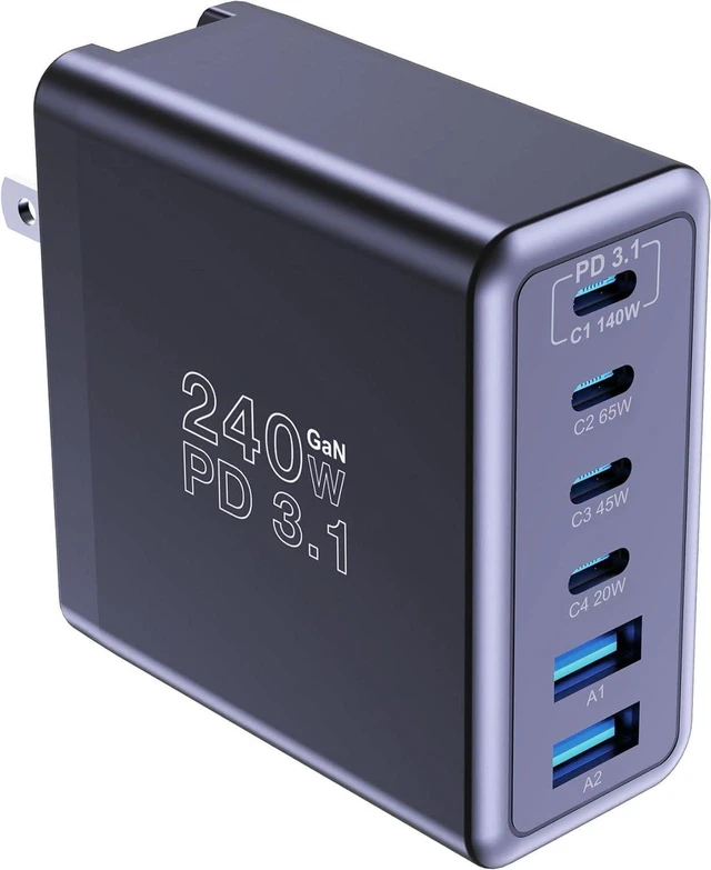Main image of 240W GaN USB C Wall Charger, 140W PD3.1 PPS 6-Port Type C Fast Charging Power Adapter, Laptop Charger Compatible with MacBook Pro 16", iPhone 16 Series, iPad Pro, Galaxy, Pixel and More