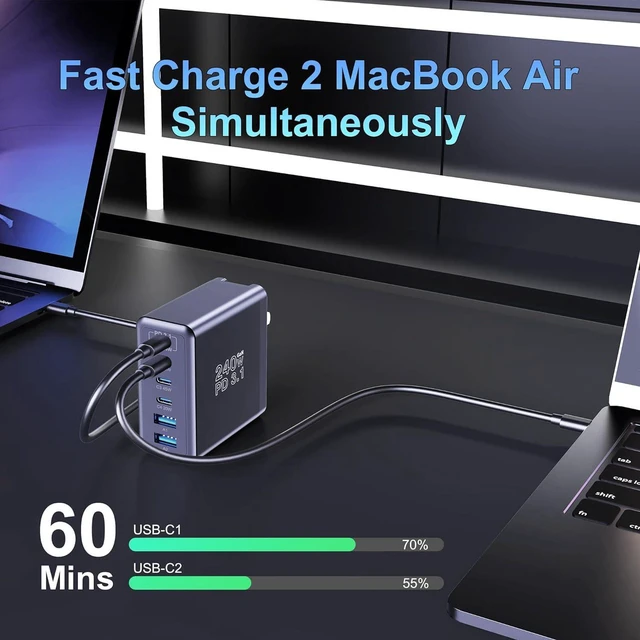 Alt view image 5 of 7 - 240W GaN USB C Wall Charger, 140W PD3.1 PPS 6-Port Type C Fast Charging Power Adapter, Laptop Charger Compatible with MacBook Pro 16", iPhone 16 Series, iPad Pro, Galaxy, Pixel and More