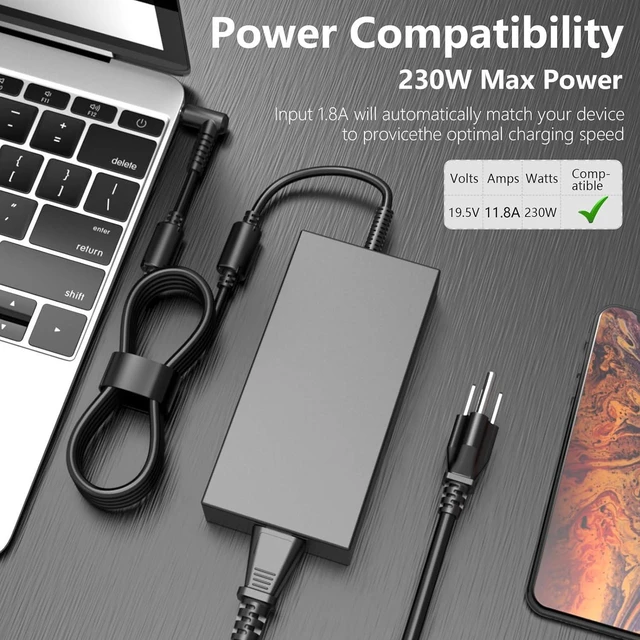 Alt view image 4 of 4 - 230W 19.5V 11.8A Laptop Charger Compatible with MSI Chicony A17-230P1A A12-230P1A, for MSI Stealth GS66 GS65 GS76 GS75 P65 P75 Gaming Laptop AC Power Supply Adapter with Power Cord