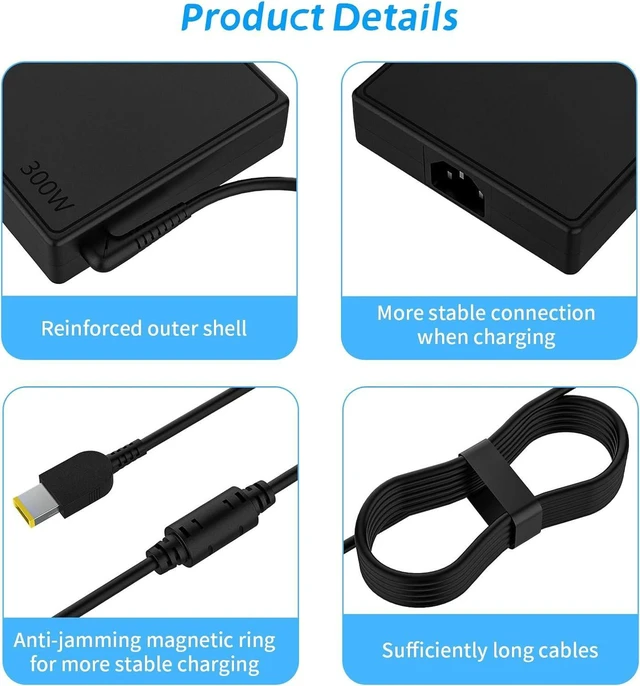 Alt view image 6 of 7 - 300W Laptop Charger Compatible with Lenovo Legion 7 7i 5i 5Pro R7000P R9000P R9000K Y9000K Y9000X, Slim Tip Gaming Notebook AC Power Supply Adapter with Power Cord