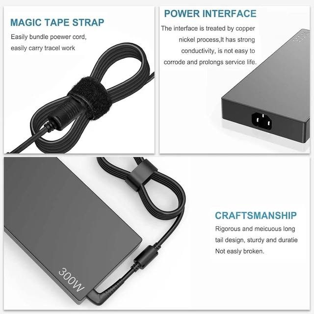 Alt view image 2 of 7 - 300W Laptop Charger Compatible with Lenovo Legion 7 7i 5i 5Pro R7000P R9000P R9000K Y9000K Y9000X, ADL300SLC3A Gaming Notebook Slim Tip AC Power Supply Adapter with Power Cord