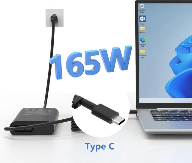 Alt view image 6 of 7 - 165W GaN USB-C Laptop Charger Compatible with Dell Precision 5690 5680 3581 3580 XPS14 16 DA16260 DA14260, Pro Max 16 18 Plus MB16250 MB18250, Pro Max16 Premium DA165PM210 Notebook AC Power Supply Ada
