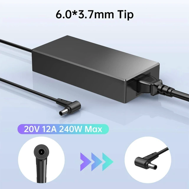 Alt view image 4 of 6 - 240W ADP-240EB B Laptop Charger Compatible with ASUS ROG Zephyrus G14 M16 G15 G16, ROG Strix Scar II G16 G614, TUF A15 A17 F15 F17 Gaming Notebook AC Power Supply Adapter with Power Cord