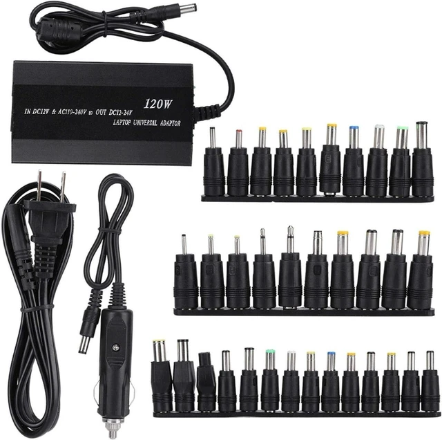 Main image of 120W Universal Laptop Power Adapter, Home & Car Dual Use Notebook Charger, Portable USB Computer Power Supply with 34 Interchangeable DC Connectors, US Plug Replacement Charger for Multiple Laptop