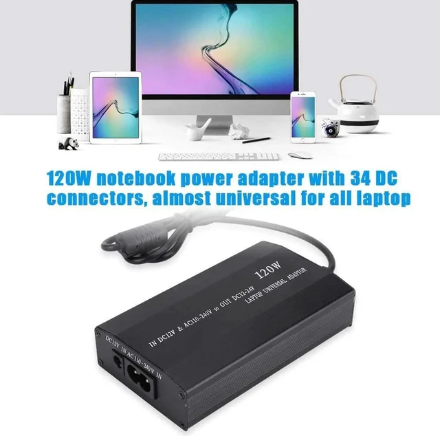Alt view image 6 of 7 - 120W Universal Laptop Power Adapter, Home & Car Dual Use Notebook Charger, Portable USB Computer Power Supply with 34 Interchangeable DC Connectors, US Plug Replacement Charger for Multiple Laptop