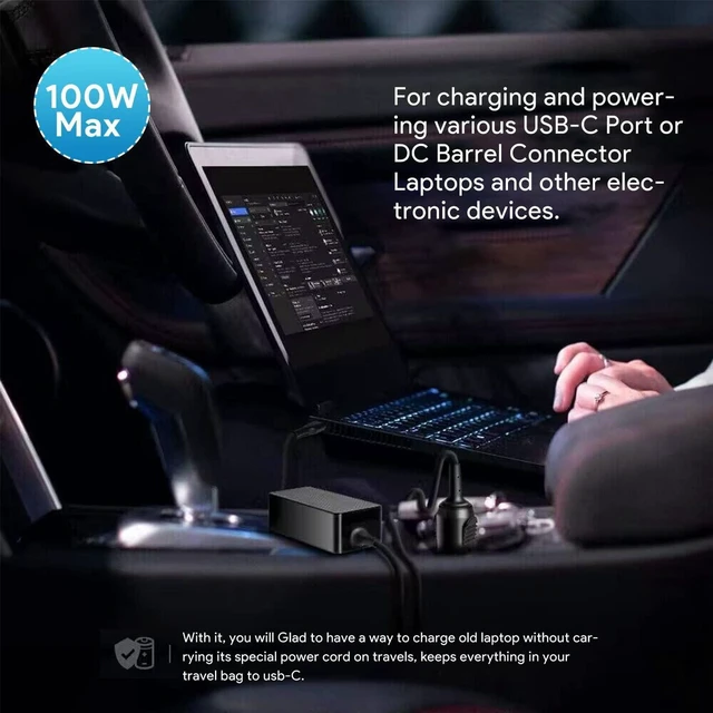 Alt view image 4 of 7 - HKY Universal Laptop Car Charger PD 100W 95W 90W 65W DC Travel Adapter, Compatible with HP Dell Gateway Lenovo LG Acer ASUS Compaq Samsung Sony Fujitsu Toshiba, Notebook Tablet Speaker Smartphone Mult