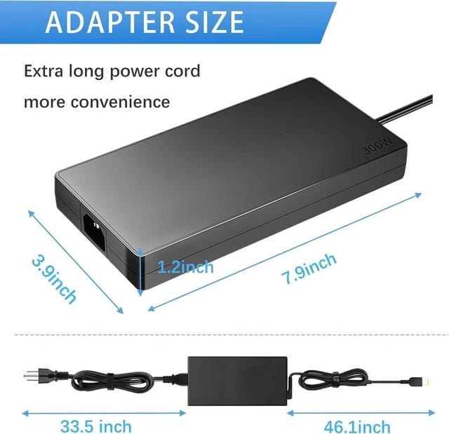 Alt view image 3 of 7 - 300W Laptop Charger Compatible with Lenovo Legion 7 7i 5i 5Pro, R7000P R9000P R9000K Y9000K Y9000X Gaming Notebook, ADL300SLC3A Slim Tip AC Power Supply Replacement Adapter with Power Cord