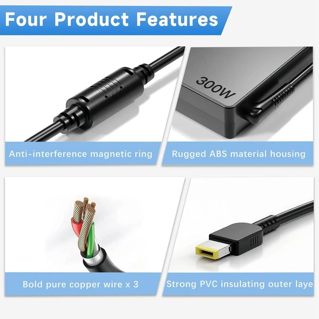 Alt view image 5 of 7 - 300W Laptop Charger Compatible with Lenovo Legion 7 7i 5i 5Pro, R7000P R9000P R9000K Y9000K Y9000X Gaming Notebook, ADL300SLC3A Slim Tip AC Power Supply Replacement Adapter with Power Cord