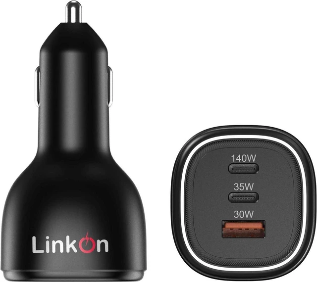 Main image of LinkOn 165W USB C Car Charger, PD 3.1 (140W) + 35W + QC 3.0 (30W) Triple Port Fast Car Charger for Laptop, Phone, Tablet, Compatible with MacBook, Lenovo, HP, Dell, iPhone, Galaxy and More Portable
