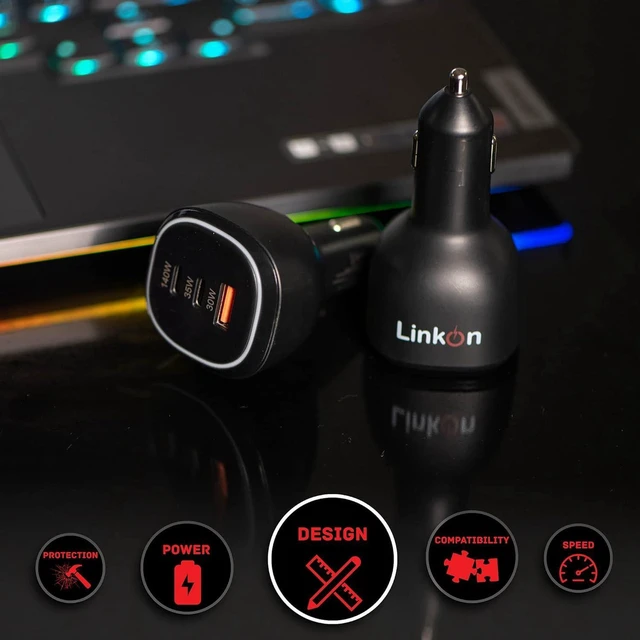 Alt view image 6 of 7 - LinkOn 165W USB C Car Charger, PD 3.1 (140W) + 35W + QC 3.0 (30W) Triple Port Fast Car Charger for Laptop, Phone, Tablet, Compatible with MacBook, Lenovo, HP, Dell, iPhone, Galaxy and More Portable