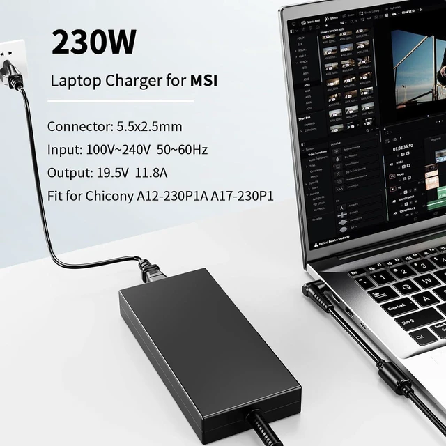 Alt view image 2 of 6 - 230W & 180W Laptop Charger Compatible with MSI GS66 GS65 GS75 GS76 Stealth, WS66 WS76 WS75 WS65 GF63 GF75 GF65 GF76 Gaming Notebook, A17-230P1A ADP-230EB T Replacement AC Power Supply Adapter with 5.5