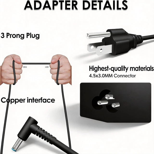Alt view image 3 of 6 - 150W 19.5V 7.7A Laptop Charger Compatible with HP Victus 15 16, OMEN 15 17, ZBook Studio Fury G3-G11, Pavilion Gaming Notebook, 4.5mm x 3.0mm Blue Tip AC Power Supply Adapter TPN-CA11 TPN-DA09 L48757-