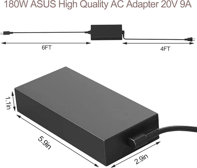 Alt view image 5 of 6 - 180W 20V 9A Rectangle Tip AC Charger Compatible with ASUS ROG Zephyrus G14 2024 GA403 GA403U GA403UI GA403UV GA403UU, ADP-180TB K Gaming Notebook Replacement AC Power Supply Adapter with Power Cord