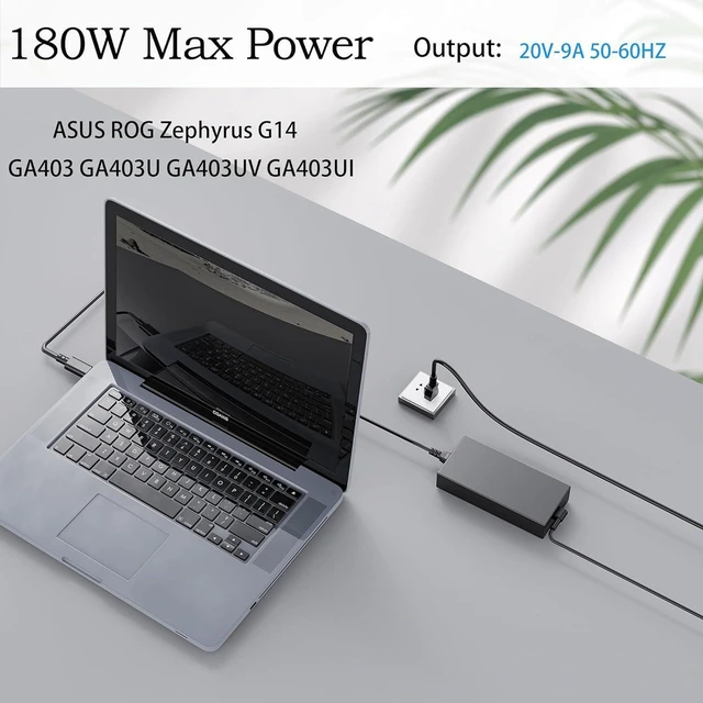 Alt view image 4 of 6 - 180W 20V 9A Rectangle Tip AC Charger Compatible with ASUS ROG Zephyrus G14 2024 GA403 GA403U GA403UI GA403UV GA403UU, ADP-180TB K Gaming Notebook Replacement AC Power Supply Adapter with Power Cord