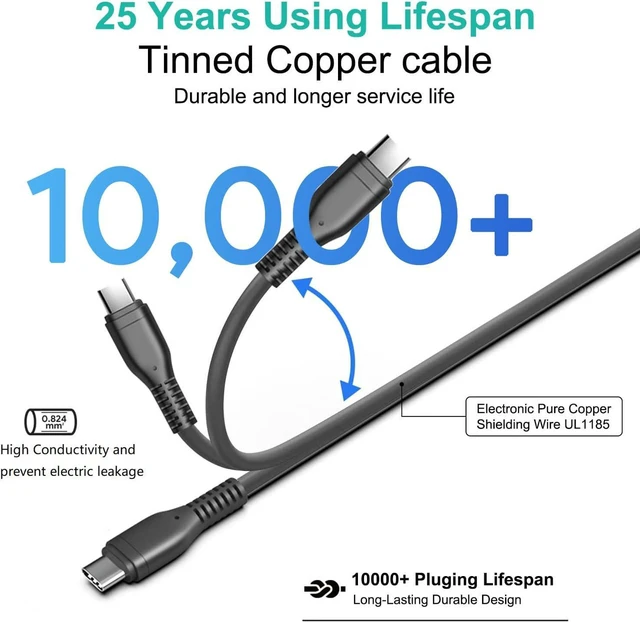 Alt view image 2 of 7 - HKY 140W GaN USB-C Charger PD3.1 Ultra Compact Slim 10Ft Cable Power Adapter for M4 MacBook Air Pro, Dell Lenovo MSI HP Gaming Laptop, Docking Station, Avalon Nano 3 BTC, Anker 737 Power Bank Multi-De