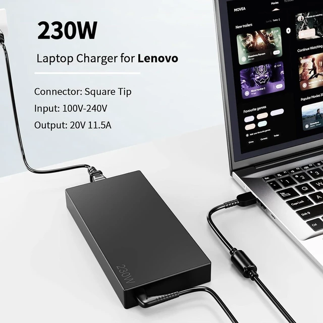 Alt view image 2 of 6 - 230W Laptop Charger Compatible with Lenovo Legion 5 7 5P C7 S7 Y540 Y545 Y740 Y730 Y900 Y910 Y920 Y7000, ThinkPad P1 P73 P53 P72 P52 P71 P51 P70 Gaming Notebook Slim Tip AC Power Supply Adapter with