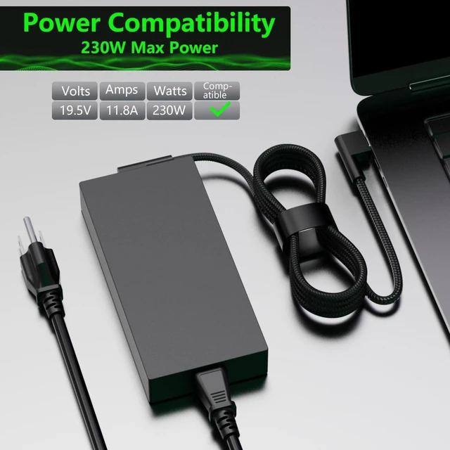 Alt view image 3 of 7 - 230W 19.5V 11.8A AC Laptop Charger Compatible with Razer Blade 14 15, Blade Pro 17 RTX2070 RTX2080 RTX3060 RTX3070Ti RTX3080, RC30-024801 RZ09-0369 RZ09-02386 Gaming Notebook Replacement AC Power Supp