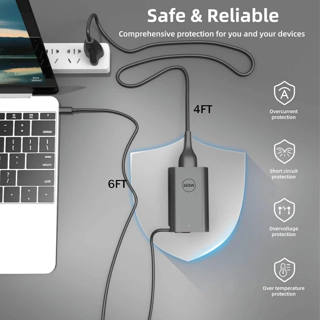 Alt view image 6 of 6 - 165W GaN USB-C Laptop Charger Power Adapter Compatible with Dell Precision 5690 5680, XPS 17 16 18 9720 9730 Pro Max 16 18 Plus Mobile Workstation, HA165PM210 DA165PM210 LA165PM210 With Power Cord