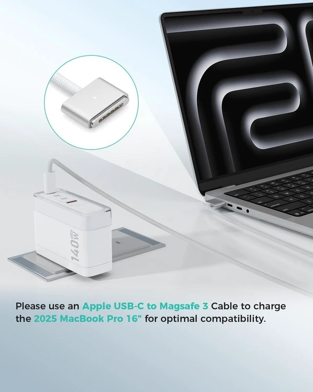Alt view image 5 of 7 - SparkleCore 140W Max USB C Charger, 4-Port PD3.1 GaN Fast Charging Block, Travel Laptop Wall Charger, 6.6ft USB-C Cable Included, Compatible with MacBook Air Pro, iPhone 17 16, iPad Pro, Samsung, Pixe