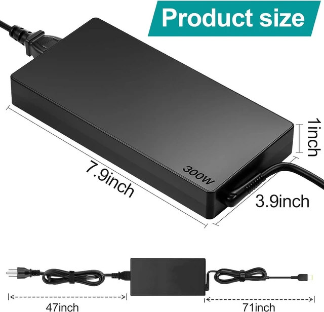 Alt view image 2 of 7 - 300W Slim Laptop Charger 20V 15A AC Power Adapter Compatible with Lenovo Legion 9i 7 7i 5i 5 Pro 16IRH8 16IRX9 16IRX8H 16IRX8, Replaces ADL300SLC3A ADL300SDC3A, for RTX 4060 4070 4080 4090 3050 Gaming