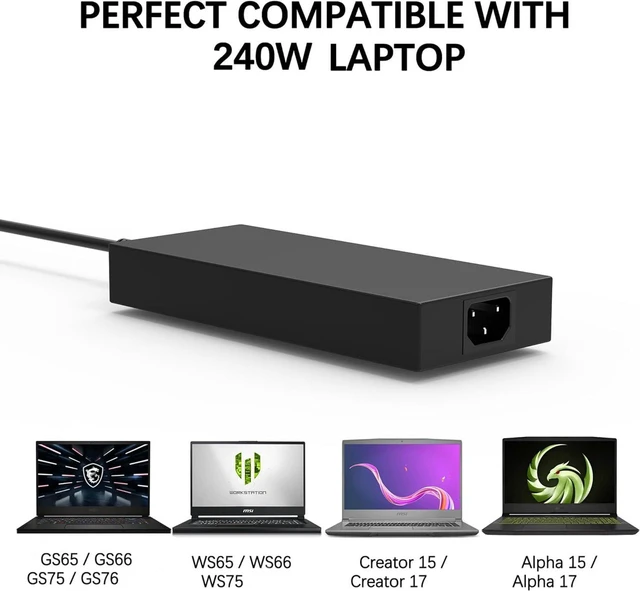 Alt view image 6 of 7 - 240W USB Tip Laptop Charger, AC Power Adapter for MSI Stealth 16 A16 17 AI Studio Mercedes AMG 13th Gen A13V A13VF A13VE A13VG A13VH A13VI A1VFG A1VIG A1VHG, Raider GE66 GE76 12UE 11UH 11UE Gaming