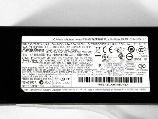 Alt view image 2 of 3 - Genuine Compatible 15.6V 5A AC Adapter Power Supply Charger for Panasonic Toughbook, Replace CF-AA1653A, 78W Laptop Charger for Panasonic Toughbook Series Notebook