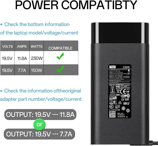 Alt view image 3 of 7 - 230W 19.5V 11.8A AC Laptop Charger Power Supply Cord for HP Omen 15 16 17, ZBook Fury 16 G9 G10 G11, Victus Gaming 15 16, Replace M41303-001 TPN-DA10 TPN-LA21 M35733-001 M85389-003 Gaming Workstation