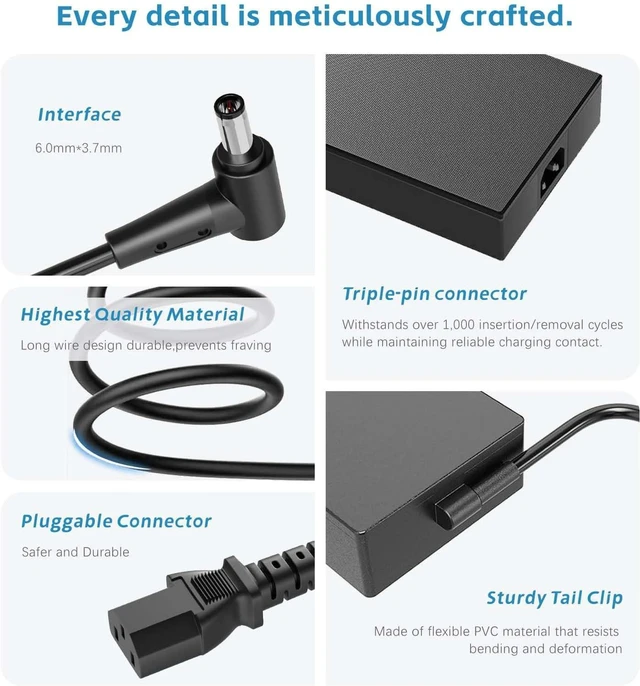 Alt view image 3 of 7 - 240W 20V 12A Laptop Charger AC Power Adapter Compatible with Asus ROG Zephyrus G14 G15 M16 G16 S15 S17, Flow X16, Strix Scar 15, TUF Gaming A15 A17 F15 F16 F17, Replace AD240-00E ADP-240EB B Gaming