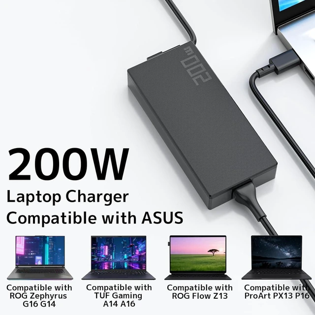 Alt view image 7 of 7 - 200W AC Laptop Charger Power Supply Adapter Fit for ASUS ROG Zephyrus G16 G14 GA605 GU605 GU605MI GA403, ProArt P16 PX13 HN7306 H7606, Flow Z13, TUF A14 FA401 Gaming Laptop, Replace ADP-200JB K