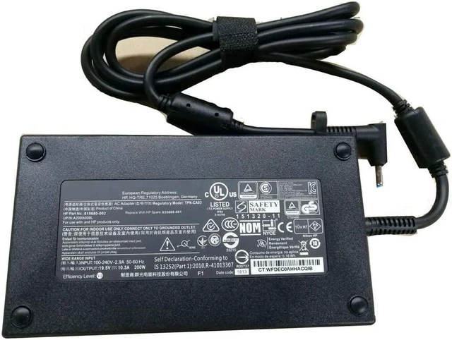 Alt view image 2 of 4 - Original 19.5V 10.3A 200W AC Power Adapter Charger TPN-CA03 815680-002 with AC Cord for HP Omen 15-CE009NL 15-CE009TX, ZBook 17 G3, Replace 608431-002 609945-001 HSTNN-CA16 HSTNN-DA16 Laptop Power