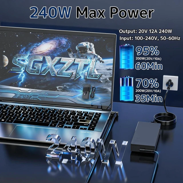 Alt view image 3 of 7 - 240W ADP-240EB B AC Laptop Charger Power Supply Adapter Compatible with ASUS Zephyrus G14 G16 M16 Duo 15, TUF Gaming F17 F15 A15 F16 A17, Vivobook Pro 16X, ROG Strix Scar 15 17 G15 G17, ProArt StudioB