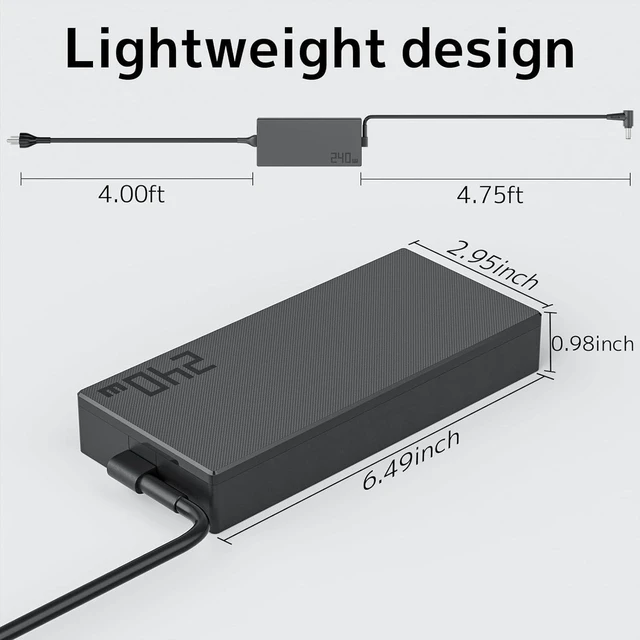 Alt view image 2 of 7 - 240W ADP-240EB B AC Adapter Laptop Charger for ASUS ROG Zephyrus G14 G15 G16 M16 S15 S17 GA401 GA402 GU603 Duo 15, TUF F15 A16, ProArt StudioBook 16 Gaming Notebook Fast Power Supply with Cord
