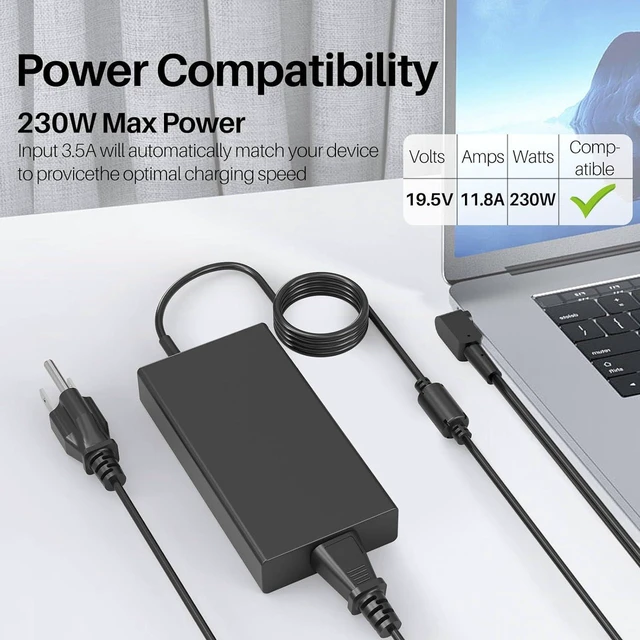 Alt view image 4 of 5 - 230W AC Laptop Charger for Acer Nitro 5 16 17 AN16-51 AN17-71 AN517-4216, Predator Triton 300 500 PT315 PT515 Neo 16 PHN16-71 Helios 300 PH315-53 PH315-54 PH315-55 Gaming Notebook Power Supply Adapter