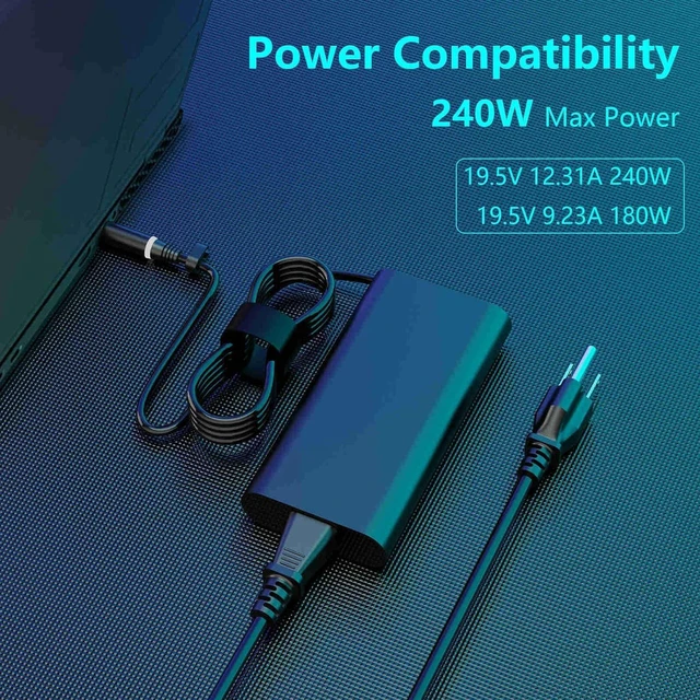 Alt view image 3 of 7 - 240W /180W GaN Laptop Charger for Dell Alienware 15 17 R1 R2 R3 R4 R5 M15 M17 M11X M14X M17X M18X, Precision 7670 7680 7770 7780 LA240PM200 HA240PM200 DA240PM200 AC Power Supply Adapter with Cord