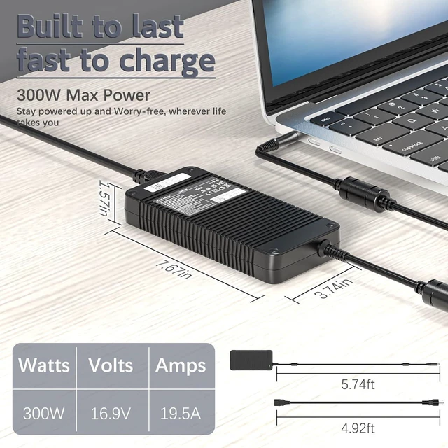 Alt view image 3 of 6 - ROLADA 330W Laptop Charger AC Adapter for Dell Alienware M16 M17 R3 R4 M18 M18x X51 R2, AM18X-6732BAA 0XM3C3 XM3C3 0Y90RR Y90RR F0K0N, 19.5V High Power Gaming Notebook Power Supply with Cord