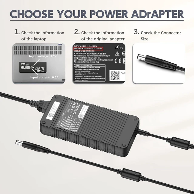 Alt view image 2 of 6 - ROLADA 330W Laptop Charger AC Adapter for Dell Alienware M16 M17 R3 R4 M18 M18x X51 R2, AM18X-6732BAA 0XM3C3 XM3C3 0Y90RR Y90RR F0K0N, 19.5V High Power Gaming Notebook Power Supply with Cord