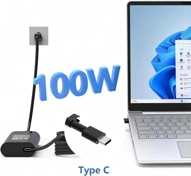 Alt view image 4 of 7 - 100W USB-C Fast Charger for HP OmniBook 7 Series 13 14 16 17 Inch Next Gen AI Laptops 13-bg10000 14-fs0000 16-az0000 17-dc0000, Thunderbolt 4 Supported USB Type-C AC Power Supply Adapter