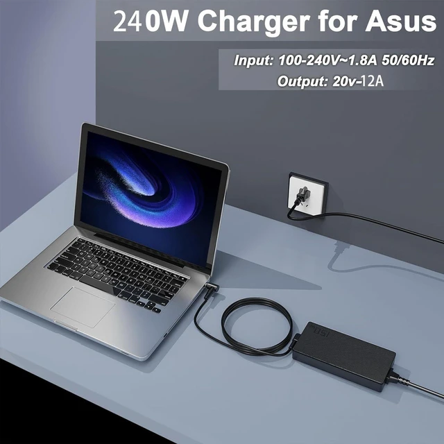 Alt view image 6 of 6 - 240W Laptop Charger for ASUS Zephyrus Duo 15-GX550 S15-GX502 S17-GX701 M16-GU603 G14-GA402 G15-GA503 G16-GU603, Strix Scar 15-G532 G533 17-G732 G733 ADP-240EB B Gaming Notebook AC Power Supply Adapter