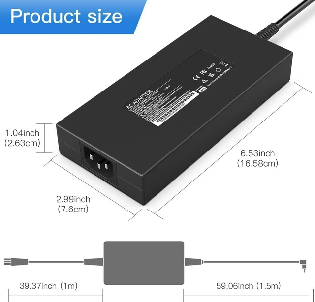 Alt view image 3 of 7 - 230W 19.5V 11.8A Laptop Charger for MSI Stealth GS66 GS65 GS75 WS65 WS66 WS75 WS76, Creator 15 17 Chicony A17-230P1A Power Supply Adapter, 5.5*2.5mm DC Connector