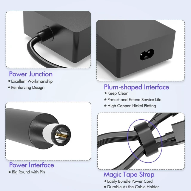Alt view image 3 of 7 - 199W 15.35V 12.96A AC Adapter Charger for Microsoft Surface Docking Station 2 Model 1931 1917, Surface Dock 2 Replacement Power Supply Adapter with Power Cord