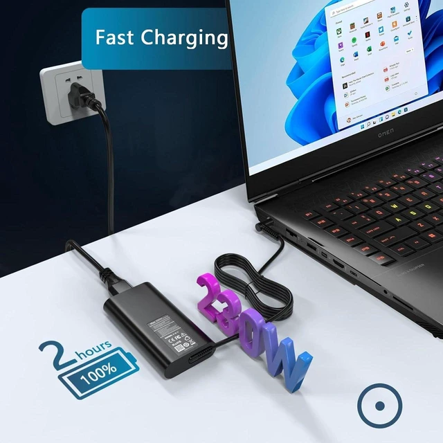 Alt view image 6 of 7 - 230W AC Laptop Charger M41303-001 for HP OMEN 17 16 15 Transcend, Victus 16 16t, ZBook Fury 17 16 G10 G9 TPN-Q265, 16-u0097nr 16t-wf000 16t-u000 16z-xd000 16z-xf000 Notebook Power Supply Adapter with