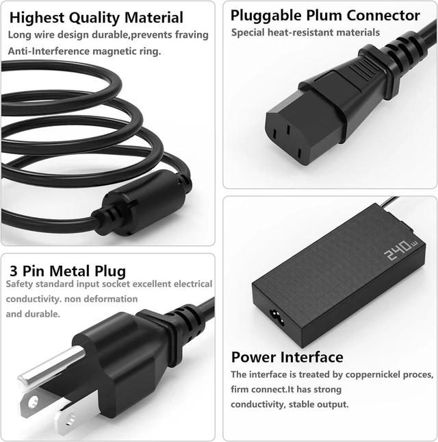 Alt view image 3 of 5 - 240W AC Laptop Charger Power Supply for ASUS ROG Zephyrus G14 G15 G16 ADP-240EB B, M16 M15 S15 S17 GU604 GU603Z GU603H GU603ZW GU603ZE GA402 GA402RK GA402RJ GA402XI GA402XZ GA402XV, TUF A16 F15 Notebo