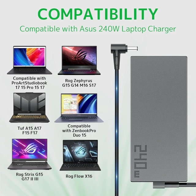 Alt view image 7 of 7 - 240W AC Laptop Charger Power Supply for ASUS ROG Strix Scar 17 II III, Vivobook Pro 15X 16X OLED, Zephyrus G14 G15 M16, TUF Dash A15 F15 A16 F17, Flow ZenBook Gaming Notebook, 6.0x3.7mm DC Connector