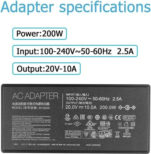 Alt view image 3 of 6 - 200W AC Laptop Charger Power Supply ADP-200JB D ADP-200JB DA for ASUS TUF Gaming A15 F15 F17, ROG Zephyrus G15 GA503QM GA503QR GA503QS, TUF Dash F15 FX517ZR FX517ZM Notebook Adapter with Cord