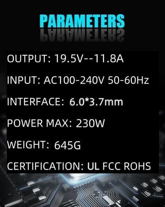 Alt view image 3 of 5 - 230W AC Laptop Charger Power Supply for ASUS Zephyrus M15 M S GU502 GX502 GX701 GX531 GM501 GX501 GU501, ROG Strix G15 G17 G512 G712 GL731 G731GU GL531, Scar 15 17 II III GL504 Notebook Adapter with