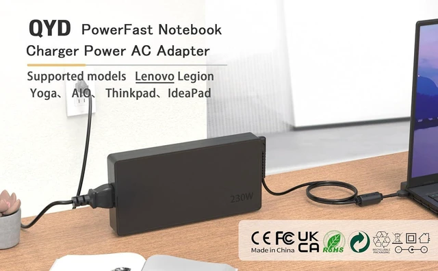 Alt view image 3 of 7 - 230W 20V 11.5A Slim Tip AC Laptop Charger Power Supply for Lenovo Legion 5 5i 7 7i 5P C7 S7 Y540 Y545 Y740 Y730 Y910 Y90, IdeaPad Y900 Y900-17ISK Gaming Notebook Replacement Adapter with Cord