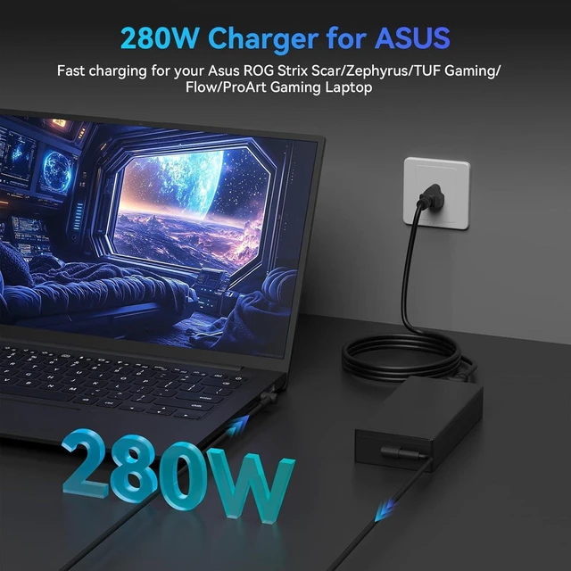 Alt view image 6 of 6 - 280W AC Laptop Charger Power Supply for ASUS ROG Strix G18 G814 G17 G713 G16 G614 G15 G513, Scar 15 17 G733 G732 G533 G532, TUF A16, Flow X16 GV601, ProArt W730, Zephyrus Duo 15 16 S17, Scar III G731