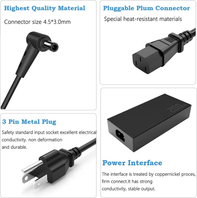 Alt view image 4 of 7 - 200W AC Laptop Charger Fit for ASUS Vivobook Pro 15 15.6 Q543M Q533M Q533MJ Q543MJ Q543MV Q543 Q533 Creator Q Q540V Q530V Q540VJ Q530VJ Q540 Q530 Gaming Notebook Power Supply Cord 10A